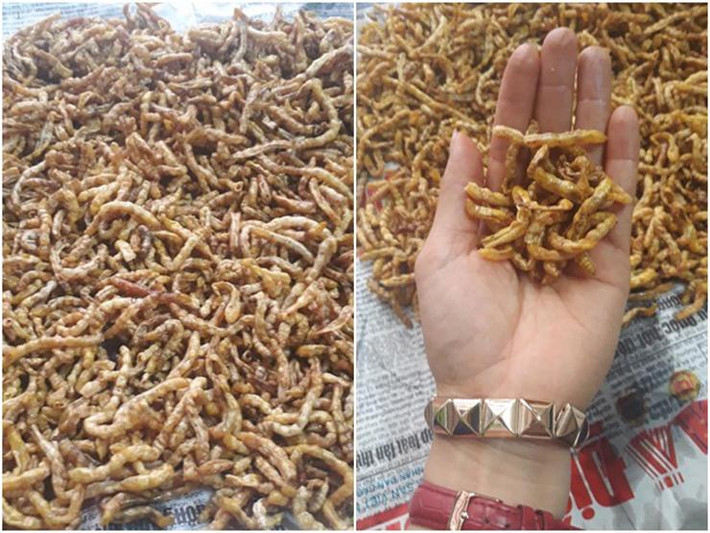 Cụ thể, sâu chít tươi giá khoảng 1 triệu đồng/kg, còn sâu chít tách ra sấy khô giá dao động từ 4 - 6 triệu đồng/kg, tùy kích cỡ. Ảnh: Facebook