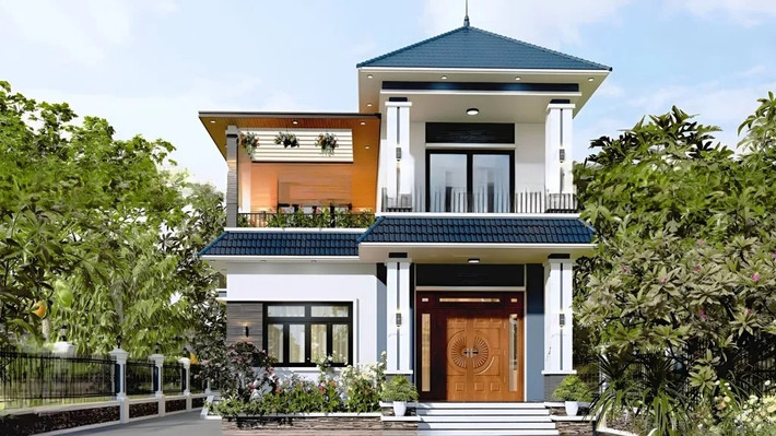 Mẫu nhà mái Nhật 2 tầng kết hợp không gian xanh ngày càng phổ biến. Ảnh: Space