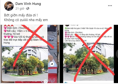 Ngay lập tức, trên trang cá nhân, Đàm Vĩnh Hưng lên tiếng phủ nhận. Nam ca sĩ cảnh báo mọi người đây là những bài viết lừa đảo. Ảnh chụp màn hình