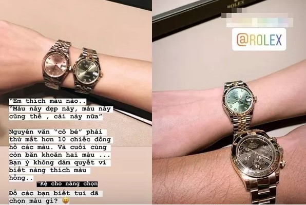Trong đó, phải kể đến chiếc đồng hồ Rolex DateJust màu xanh giá trị hơn 300 triệu. Ảnh chụp màn hình