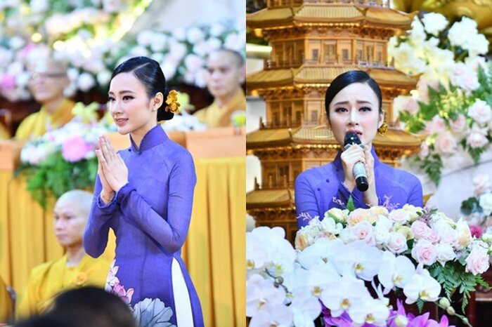 Những hình ảnh của Angela Phương Trinh được báo giới ghi hình lại trong Lễ Vu Lan mới đây cũng 'gây sốt' mạng xã hội. Hầu hết, người hâm mộ đều bày tỏ sự khen ngợi trước vẻ đẹp nhẹ nhàng, thùy mị của ''bà mẹ nhí''.