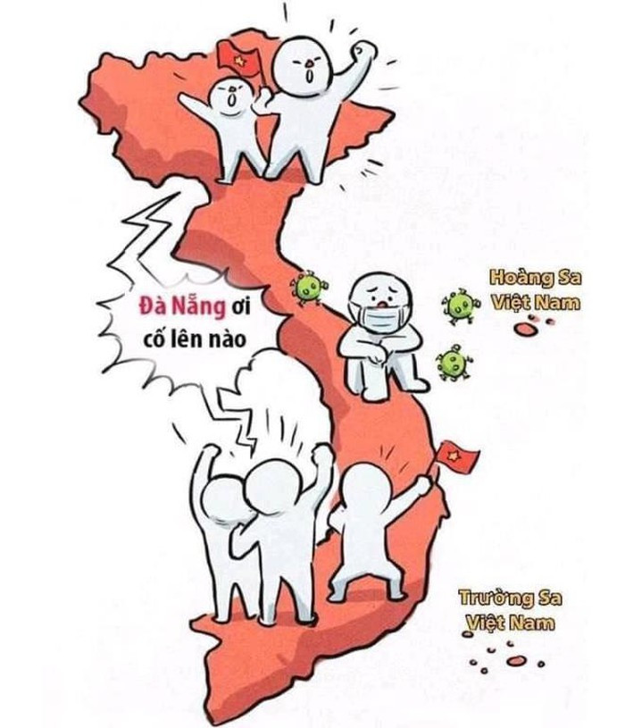 Những bức họa sinh động thể hiện sự đoàn kết từ cả ba miền Bắc - Trung- Nam. Tài khoảnMinh Anh Lê viết: "Cứ như là kháng chiến năm xưa, khi cả nước cùng hướng về miền Nam để giải phóng đất nước, giờ đây, bác sĩ từ Bạch Mai, Chợ Rẫy cũng đang có mặt tại Đà Nẵng... Thực sự xúc động! Đà Nẵng ơi, cố lên!".