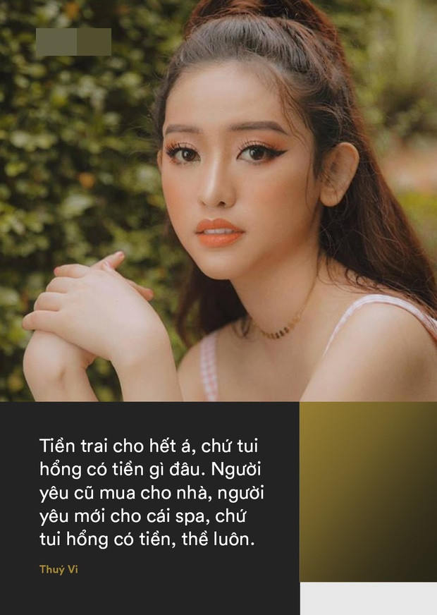 Sau đó, khi bị hỏi về số tài sản mình sắm cũng như nhưng gì đang có, Thúy Vi từng chia sẻ không hiểu đùa cợt hay thật thà: "Tiền trai cho hết á, chứ tui hổng có tiền gì đâu. Người yêu cũ mua cho nhà, người yêu mới cho cái spa, chứ tui hổng có tiền, thề luôn".