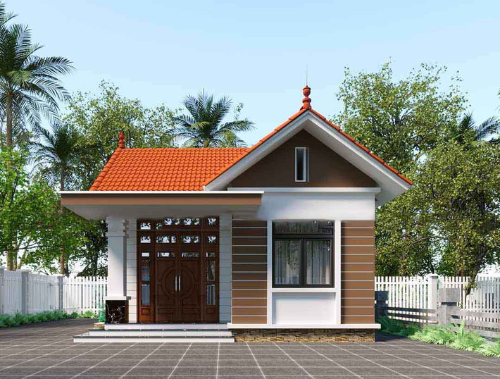 Nhà cấp 4 60m2 2 phòng ngủ được thiết kế mái với kiến trúc mái thái, sử dụng chất liệu ngói đỏ truyền thống. Ảnh: Wedo
