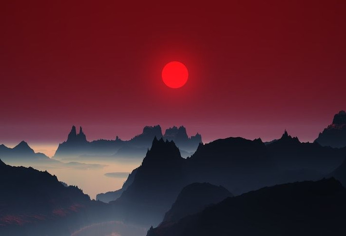 Hoàng hôn trên đỉnh núi ở Nhật Bản.