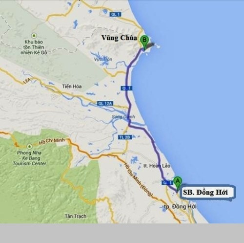Lộ trình từ sân bay Đồng Hới đến Vũng Chùa, nơi an nghỉ của Đại tướng dài hơn 60 km. Đường đi cơ bản thuận lợi. Nếu vận tốc đạt 30 km/h, khoảng 1 tiếng 30 là đoàn xe về tới Vũng Chùa.
