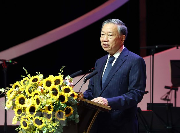 ại tướng Tô Lâm, Ủy viên Bộ Chính trị, Bộ trưởng Bộ Công an phát biểu. (Ảnh: Phạm Kiên/TTXVN)