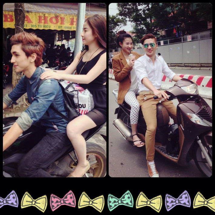 Đi cùng cặp hot boy, hot girl là một đôi bạn rạng ngời khác. Tất cả đều là sinh viên trường Đại học Sân khấu & Điện ảnh Hà Nội. Bức ảnh được chia sẻ với dòng mô tả "Đi học" và dường như những nhân vật chính không mấy quan tâm đến việc họ không đội mũ bảo hiểm mà vẫn điều khiển xe máy.