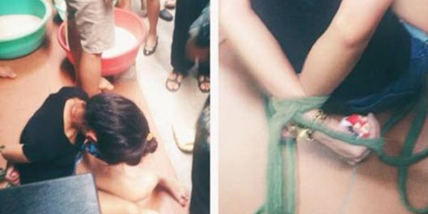 Nữ trộm ăn mặc rất "xì tin" và theo những người chứng kiến sự việc thì còn rất trẻ. Được biết người này đã ăn trộm quen tay, nhiều lần trộm điện thoại iPhone, laptop... và lần này bị bắt quả tang khi có hành vi ăn trộm trong xóm trọ sinh viên.