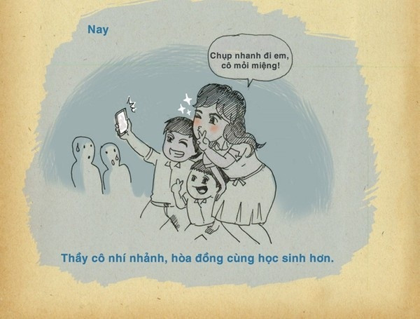 Thầy cô giáo ngày nay sẵn sàng trở thành bạn bè với học sinh. Đôi khi cũng "xì tin - xì khói" để được gần gũi với những "đứa con riêng" của mình.