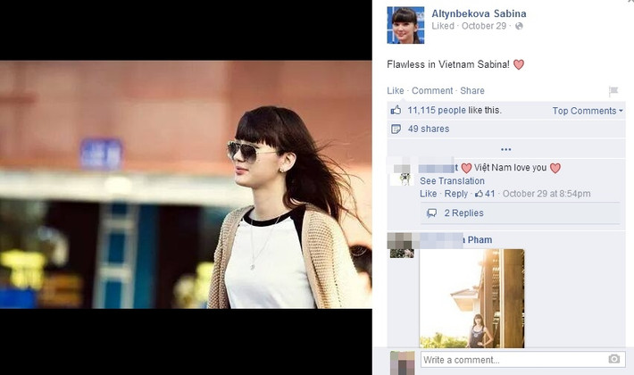 Cô khoe những tấm hình này lên trang cá nhân và được các fanpage cũng đăng lại với hàng chục nghìn lượt like, chia sẻ. Các fan cũng thích thú viết bình luận chào mừng người đẹp đến với Việt Nam.