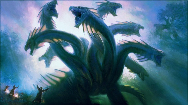 Nhấn để phóng to ảnh Hydra. Là con của Typhon, Hydra được mô tả là mang hình thù của một con rắn khổng lồ có nhiều đầu. Máu của nó có chứa chất độc và hơi thở của nó có mùi hôi đến mức có thể làm chết người. Văn học và thơ ca Hy Lạp đã nhiều lần nhắc đến quái vật Hydra với các phiên bản khác nhau. Nhưng câu chuyện nổi tiếng nhất là chuyện về con quái vật Hydra đã bị dũng sĩ Hercules tiêu diệt. Con quái vật Hydra này được biết đến với cái tên "Hydra của Lerna" bởi vì nó sống ở trong một đầm lầy thuộc vùng Lernaean, Hy Lạp.