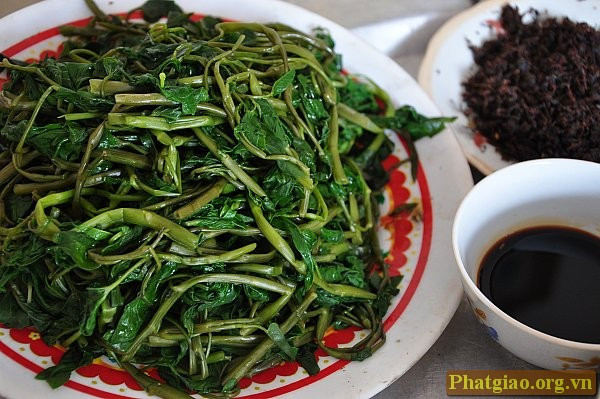 Điểm dừng chân đầu tiên của chúng tôi trước khi về với chùa Thư Điền là trường Hạ chùa Cổ Lễ, ở huyện Trực Ninh, tỉnh Nam Định. Cúng dường trường Hạ xong, chúng tôi tiếp tục lên đường về với chùa Thư Điền, ngôi chùa nghèo nằm giữa đồng không mông quạnh, thuộc xã nghĩa Thành, Nghĩa Hưng, Nam Định.10 giờ kém thì chúng tôi về tới chùa Thư Điền. Ảnh: Sư bác vẫn chuẩn bị cơm canh đón các phật tử về. Mưa bão không đi chợ được, nhà chùa còn gì mang ra thết đãi chúng tôi hết. Bữa cơm chay toàn rau, nhưng ai cũng khen...rất ngon.
