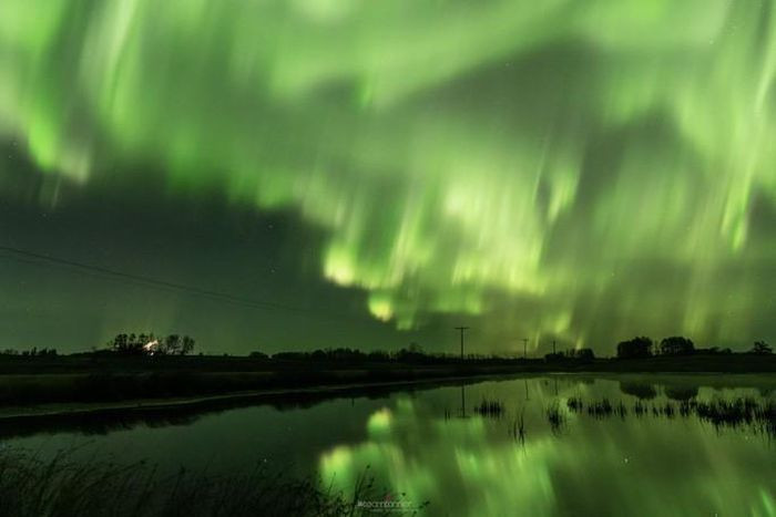 Dự báo ban đầu của NASA cho rằng mùa bão Mặt Trời sẽ bắt đầu từ tháng 9, nhưng nó đã xuất hiện muộn hơn. Những cơn bão đợt này mạnh đến mức có thể nhìn thấy nó ở tận phía nam New York và xa khắp Hoa Kỳ như Wisconsin và bang Washington, Cơ quan Quản lý Khí quyển và Đại dương Quốc gia (NOAA - Mỹ) đưa tin. Ảnh: Cực quang ở Canada. Nguồn: Dar Tanner.
