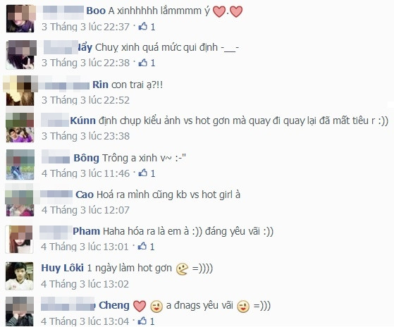 Cư dân mạng tỏ ra cực kỳ thích thú khi biết cô gái xinh đẹp trong những bức ảnh trên là do một nam sinh đóng giả. Thậm chí ngay cả bạn bè của Huy cũng không nhận ra cậu giả gái.