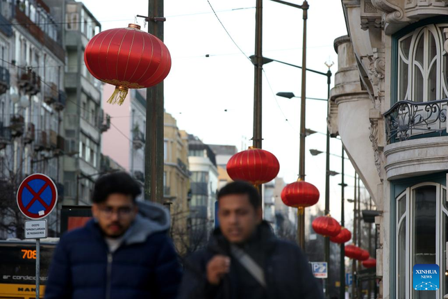 Trang trí đèn lồng ở Lisbon. Ảnh: Tân Hoa Xã