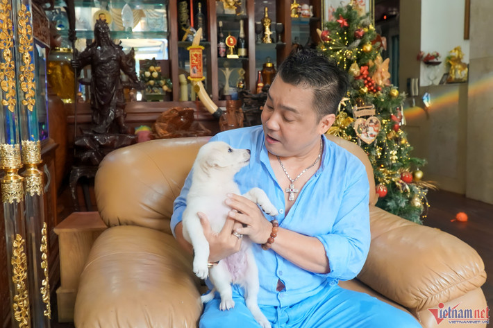 Lý Hùng khoe cô chó Nhật chưa tròn 1 tuổi. Bà Lan - mẹ nam diễn viên - đặt tên cho bé là Mia. "Cô bé này do người quen của gia đình tôi tặng. Bé rất thông minh, cứ thấy tôi hoặc mẹ là hớt hải chạy đến quấn lấy chân chủ", anh kể.