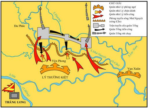 Trong cuộc chiến chống Tống (thế kỷ 11), Lý Thường Kiệt đã biến sông Như Nguyệt (sông Cầu ngày nay) thành một phòng tuyến quân sự trọng yếu. Chiến lũy của phòng tuyến được xây bằng đất có đóng cọc tre dày nhiều tầng làm phên dậu. Dưới bãi sông bố trí hố chông ngầm. Quân Lý đóng trại trên suốt chiến tuyến, có thêm thủy binh phối hợp tạo nên một tuyến phòng thủ rất vững chắc. Sau hai đợt công phá không thành, quân Tống đã bị quân nhà Lý phản công và thảm bại trước phòng tuyến Như Nguyệt.