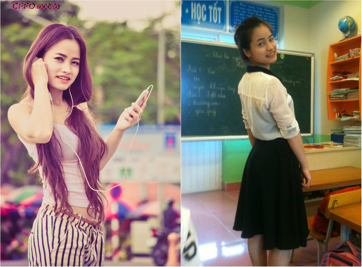 Hai hình ảnh khá khác biệt của Vũ Thị Hương. Những đặc điểm này càng tạo nên sự thú vị trong tính cách của cô giáo mê xe 67.