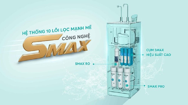 Sản phẩm sở hữu 10 lõi lọc công nghệ cao Smax. loc-nuoc-3.jpg