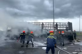 Xe tải cháy trơ khung, hàng hóa bị thiêu rụi trên cao tốc Đà Nẵng 