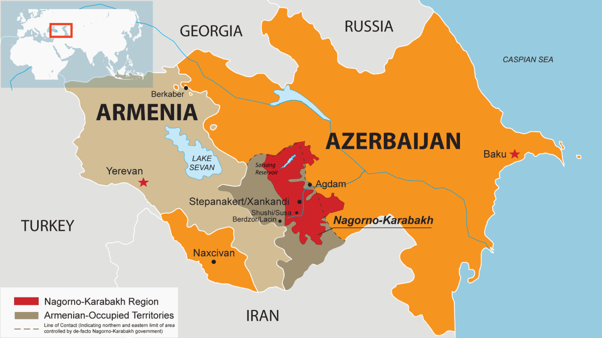 Cuộc xung đột Armenia - Azerbaijan liên quan đến khu vực Nagorno-Karabakh, khi cư dân vùng đất này chủ yếu theo đạo Kito muốn sáp nhập vào Armenia thay vì ở lại với Azerbaijan phần lớn theo Hồi giáo.