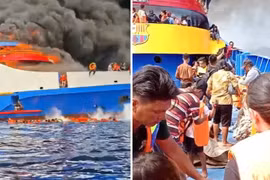 Khoảnh khắc tàu chở 280 khách bốc cháy ngoài khơi Indonesia