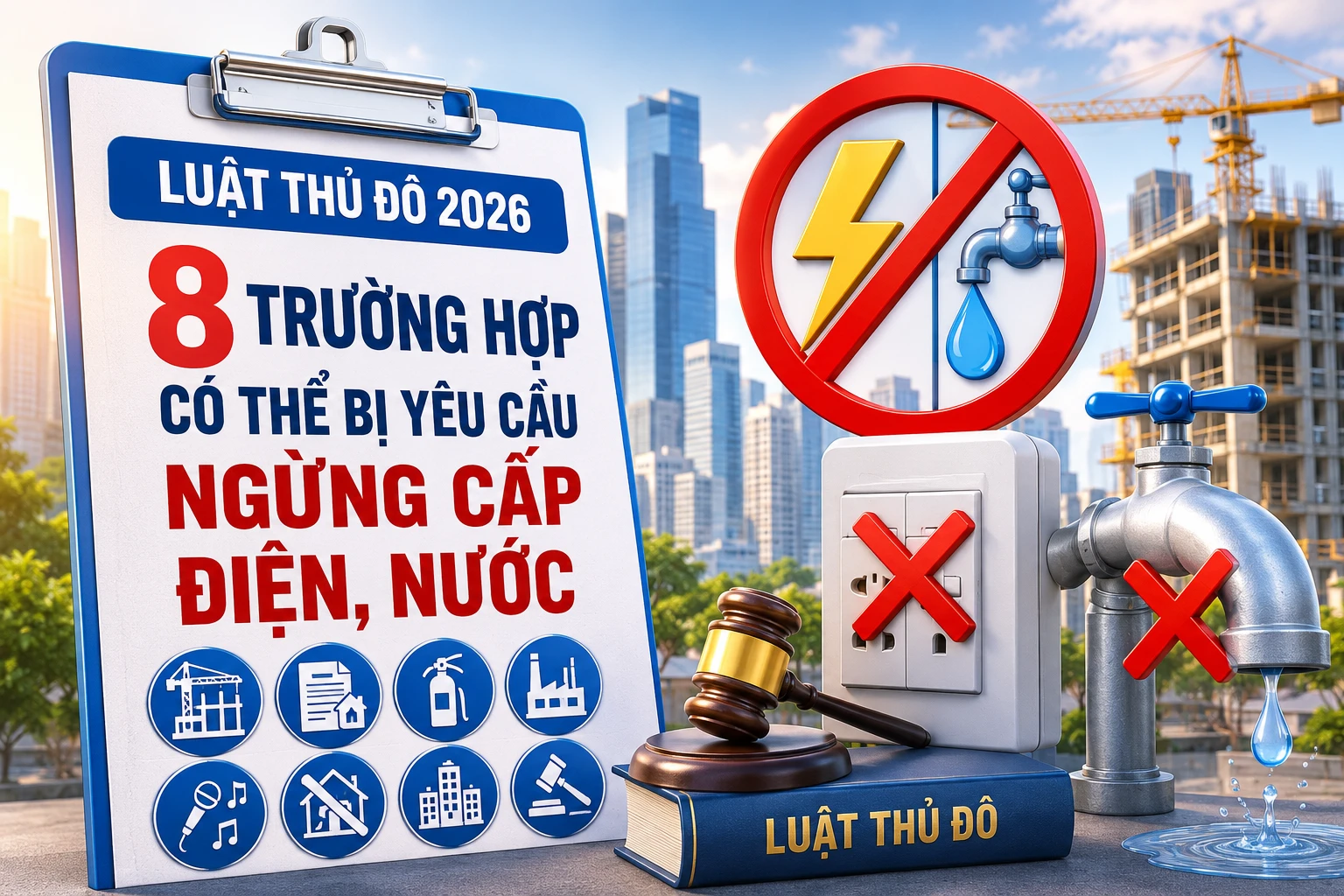 [INFOGRAPHIC] 8 trường hợp có thể bị yêu cầu ngừng cấp điện, nước
