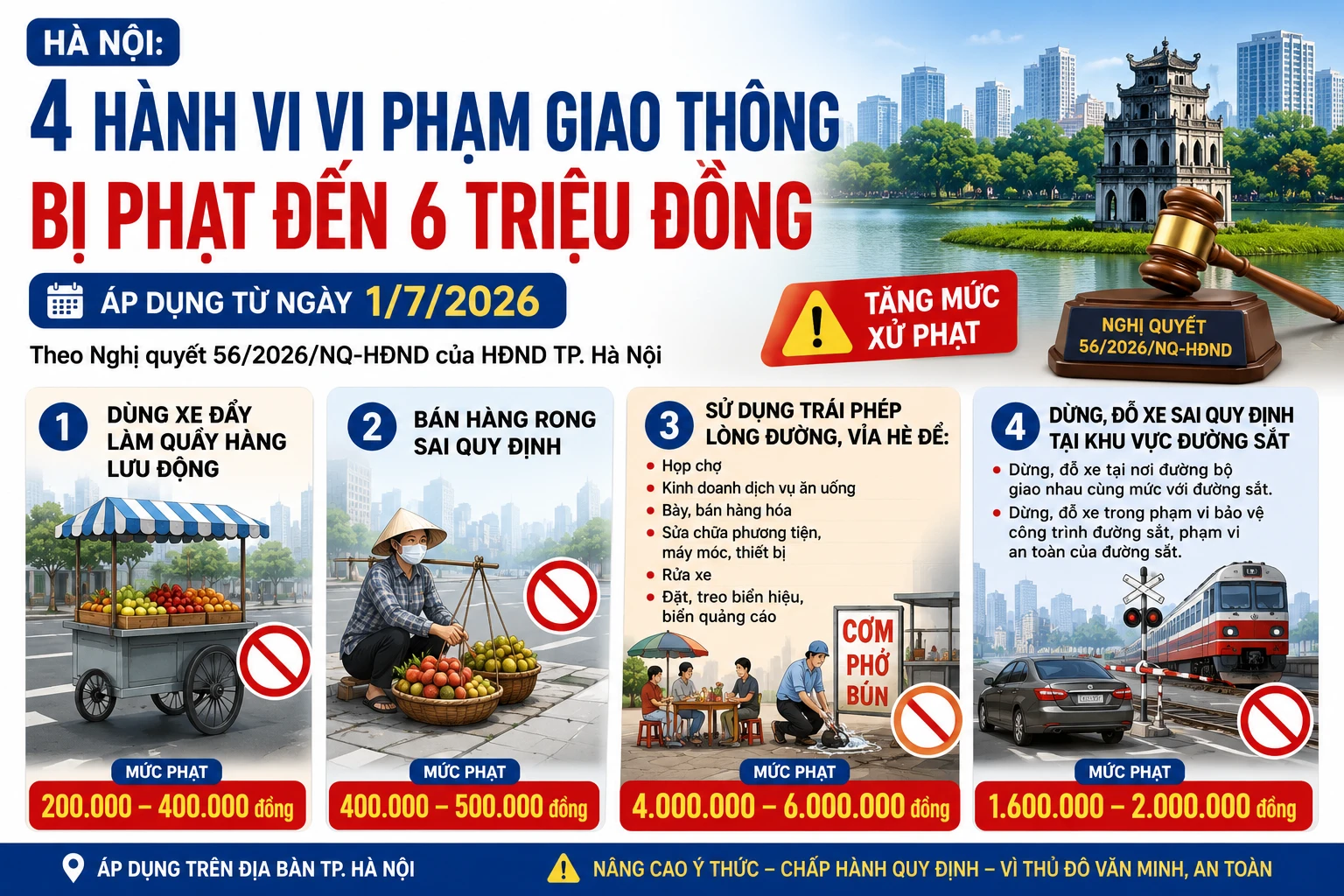 [INFOGRAPHIC] 4 hành vi vi phạm giao thông ở Hà Nội bị phạt đến 6 triệu đồng