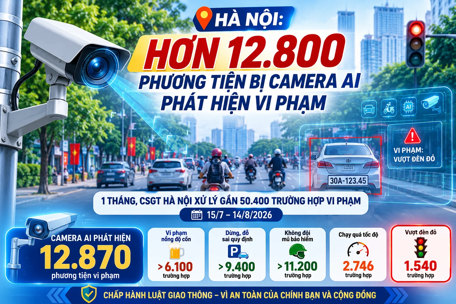 [INFOGRAPHIC] HÀ NỘI: HƠN 12.800 PHƯƠNG TIỆN BỊ CAMERA AI PHÁT HIỆN VI PHẠM