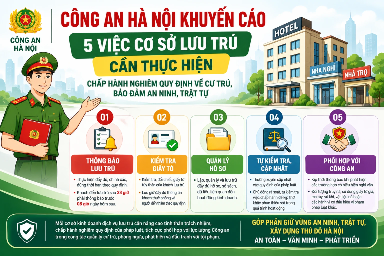 [INFOGRAPHIC] CÔNG AN HÀ NỘI KHUYẾN CÁO CƠ SỞ KINH DOANH DỊCH VỤ LƯU TRÚ