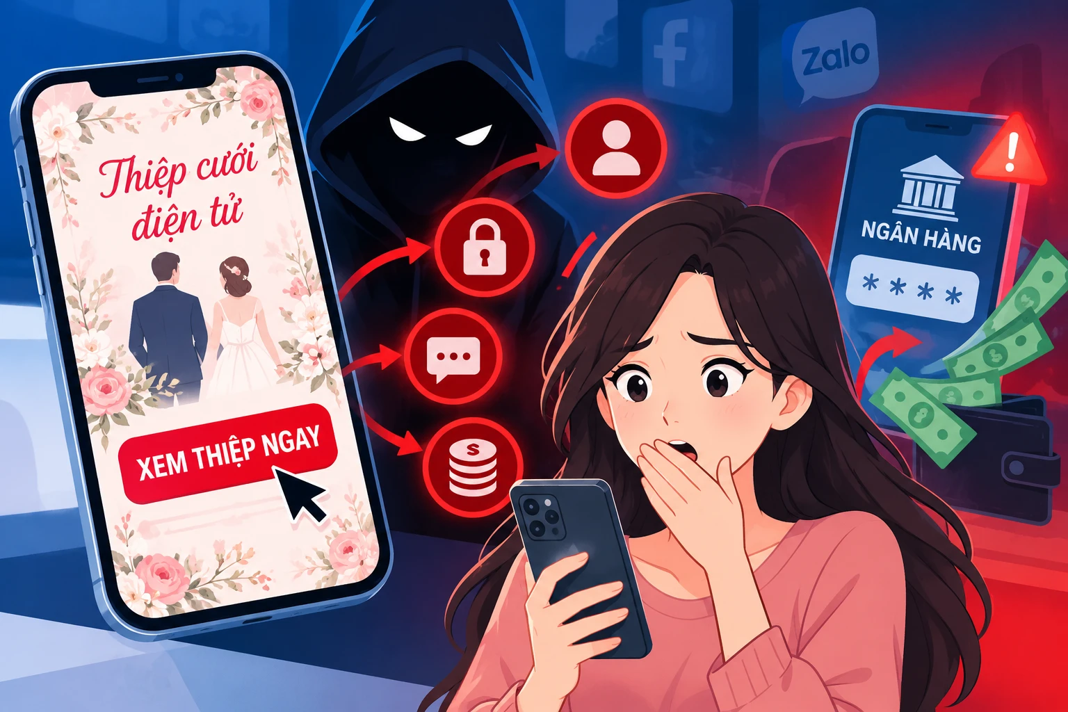 [INFOGRAPHIC] Cảnh giác thủ đoạn gửi thiệp cưới điện tử để chiếm đoạt tiền
