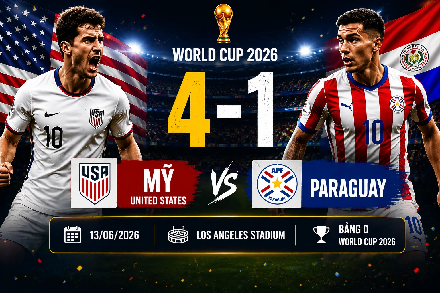 [INFOGRAPHIC] Mỹ phô diễn sức mạnh, đè bẹp Paraguay 4-1 tại World Cup 2026