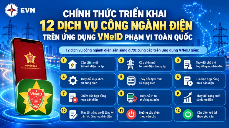 [INFOGRAPHIC] Người dân có thể thực hiện 12 dịch vụ điện qua VNeID