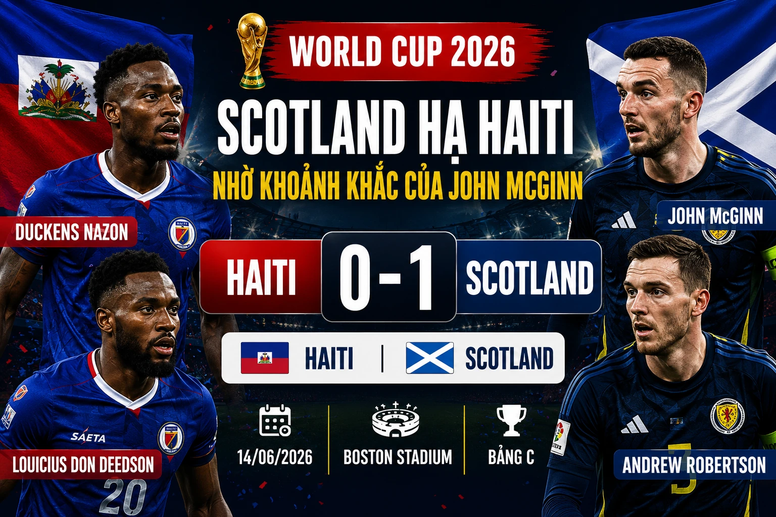 [INFOGRAPHIC] John McGinn ghi bàn, Scotland đánh bại Haiti tại World Cup 2026