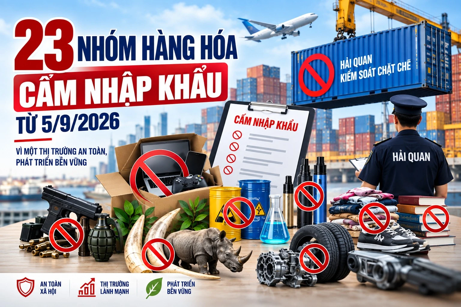 [INFOGRAPHIC] 23 nhóm hàng hóa bị cấm nhập khẩu từ ngày 5/9/2026