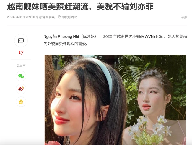 'Mỹ nhân Việt' Phương Nhi được truyền thông Trung Quốc khen nức nở