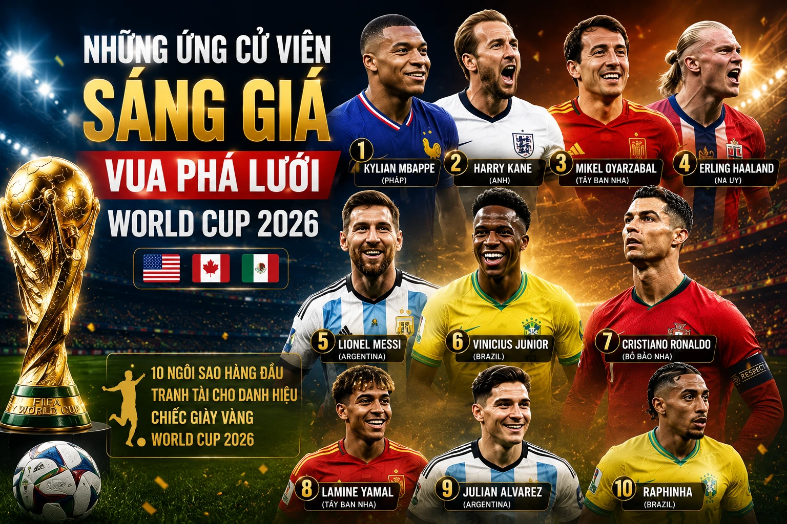 [INFOGRAPHIC] Những ứng cử viên sáng giá Vua phá lưới World Cup 2026