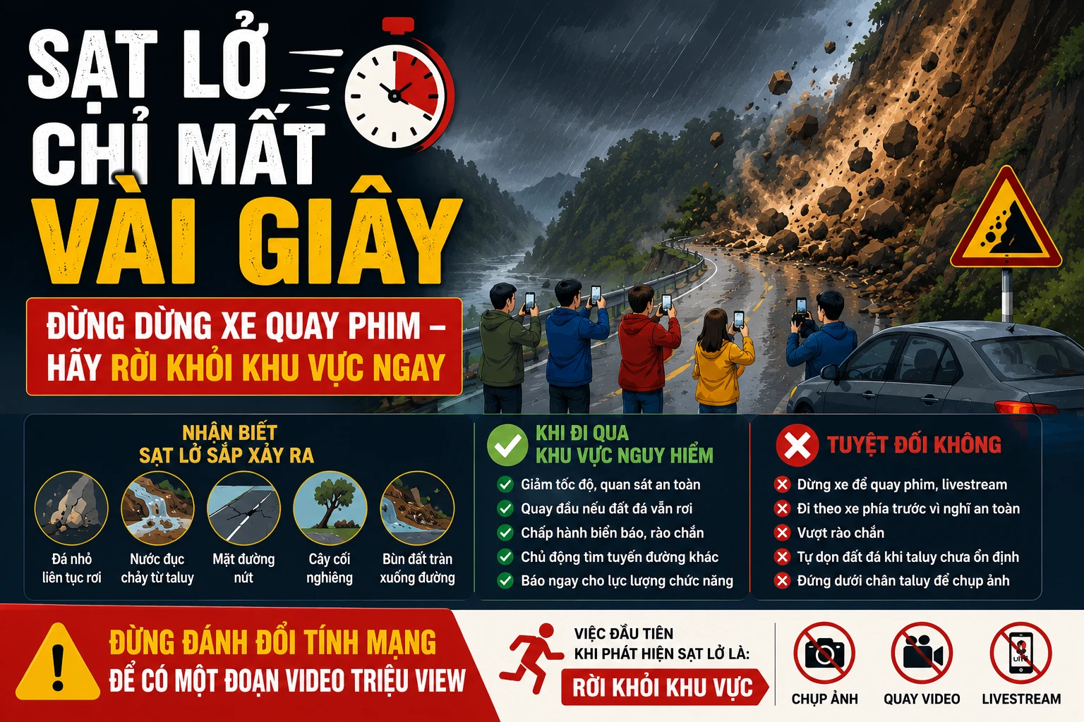 [INFOGRAPHIC] Đừng đánh đổi tính mạng để có video triệu view khi gặp sạt lở
