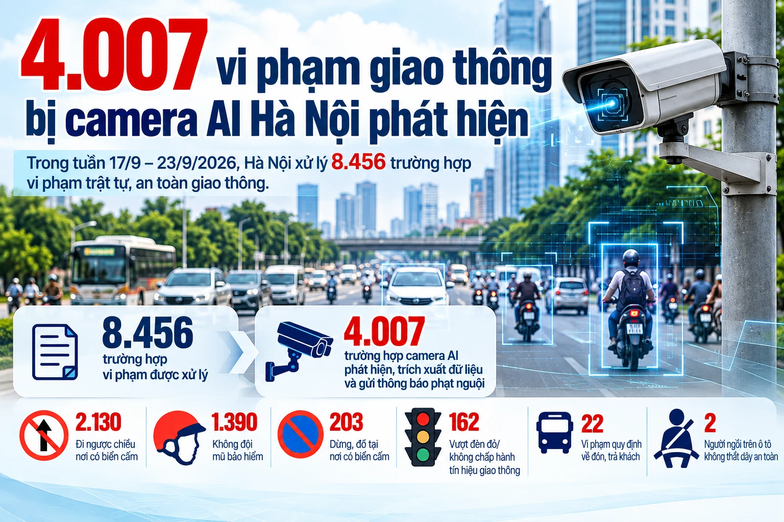 [INFOGRAPHIC] 4.007 vi phạm giao thông bị camera AI Hà Nội phát hiện