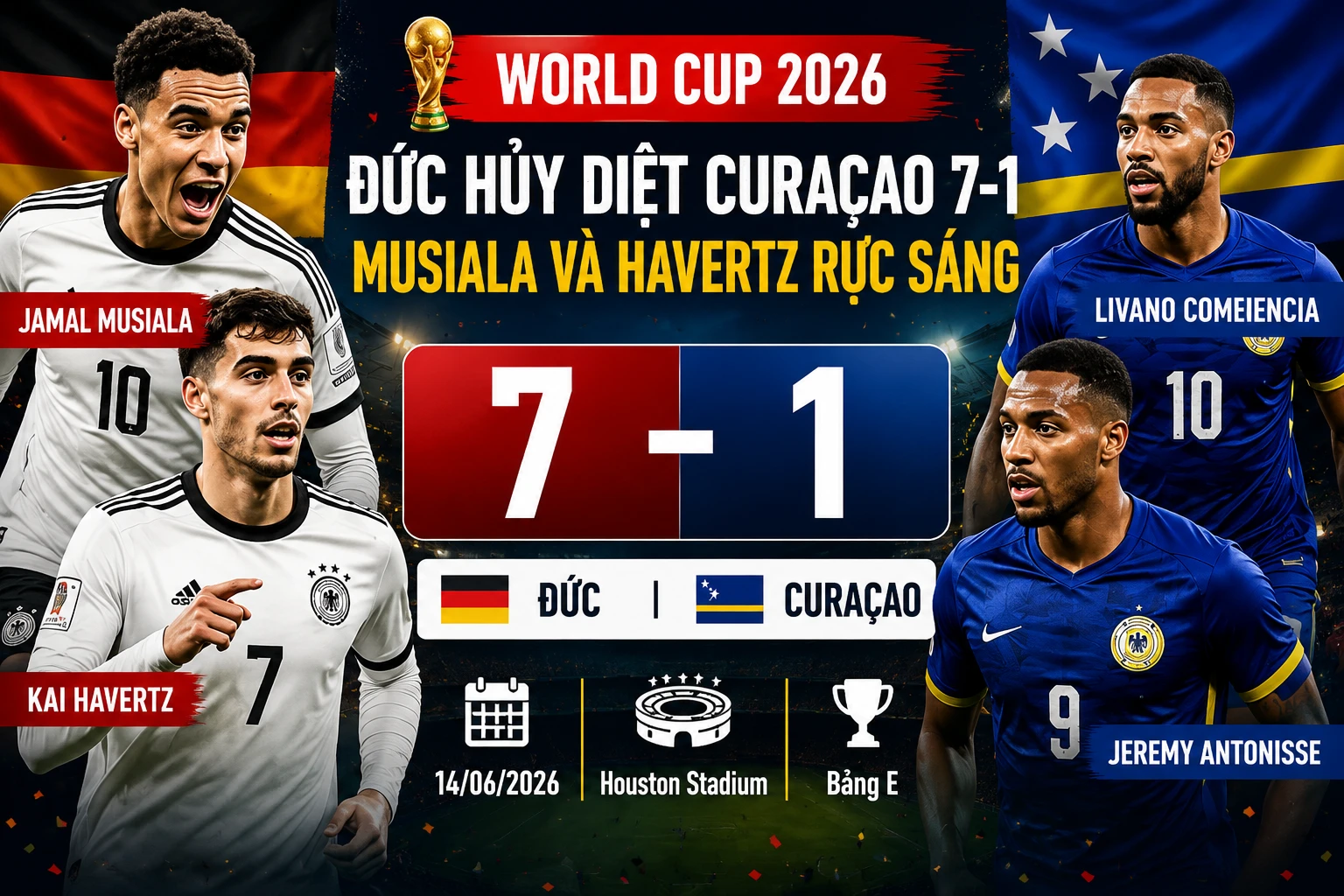 [INFOGRAPHIC] Đức hủy diệt Curaçao 7-1, Musiala và Havertz lập cú đúp