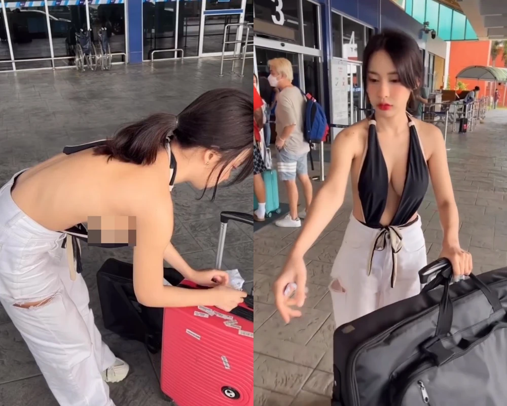 Nữ DJ Thái Lan gây tranh cãi với trang phục khi đẩy vali 
