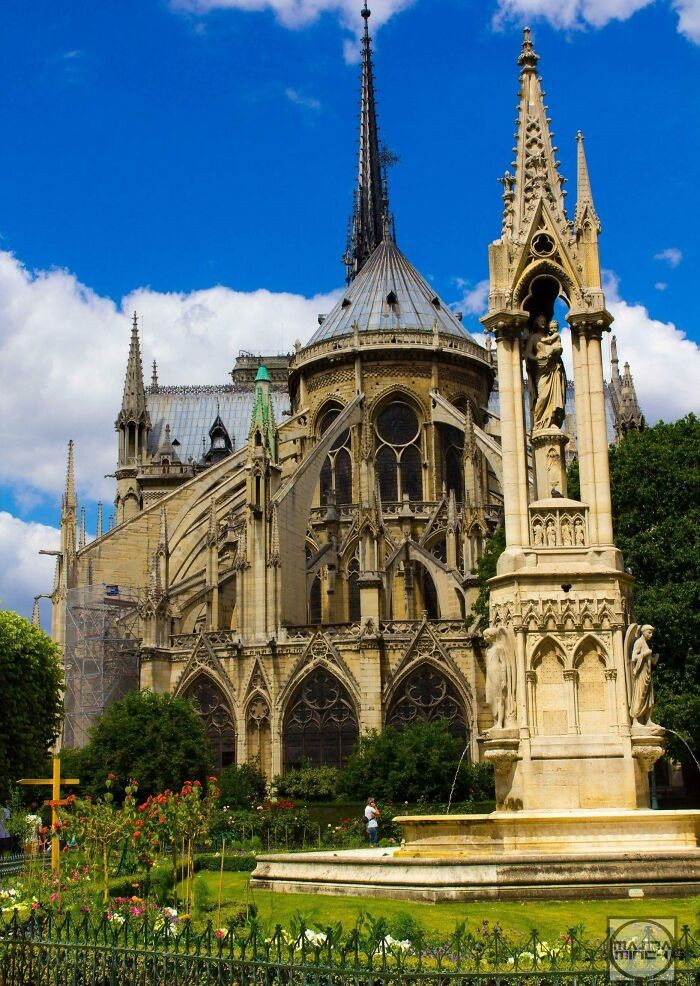 Mặt sau của Nhà thờ Đức Bà Paris, Pháp.