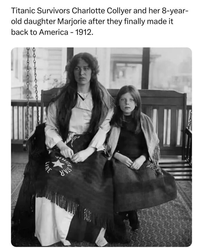 Charlotte Collyer và con gái cô, Marjorie, 8 tuổi, là những người sống sót trong vụ chìm tàu Titanic. Bức ảnh chụp họ cuối cùng cũng trở về Mỹ vào năm 1912.