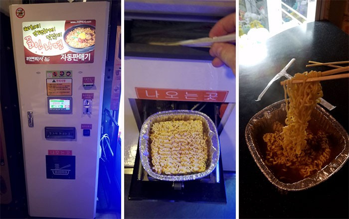 Máy bán mì ramen tự động ở Hàn Quốc.