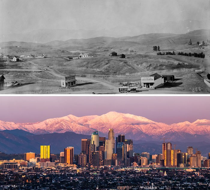 Los Angeles (Mỹ) năm 1880 (ảnh trên) và thành phố này "lột xác" năm 2019 (ảnh dưới).