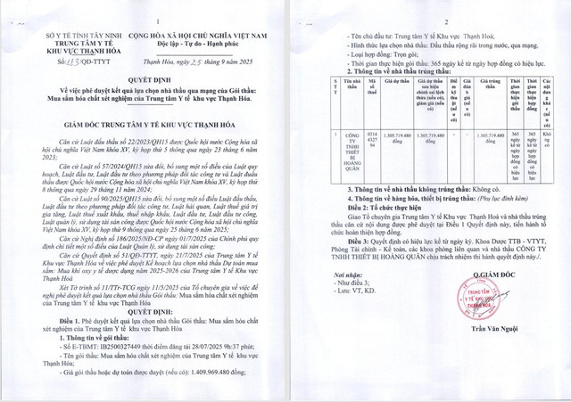 Một phần Quyết định 113/QĐ-TTYT của Trung tâm Y tế khu vực Thạnh Hóa. Nguồn MSC 55.png