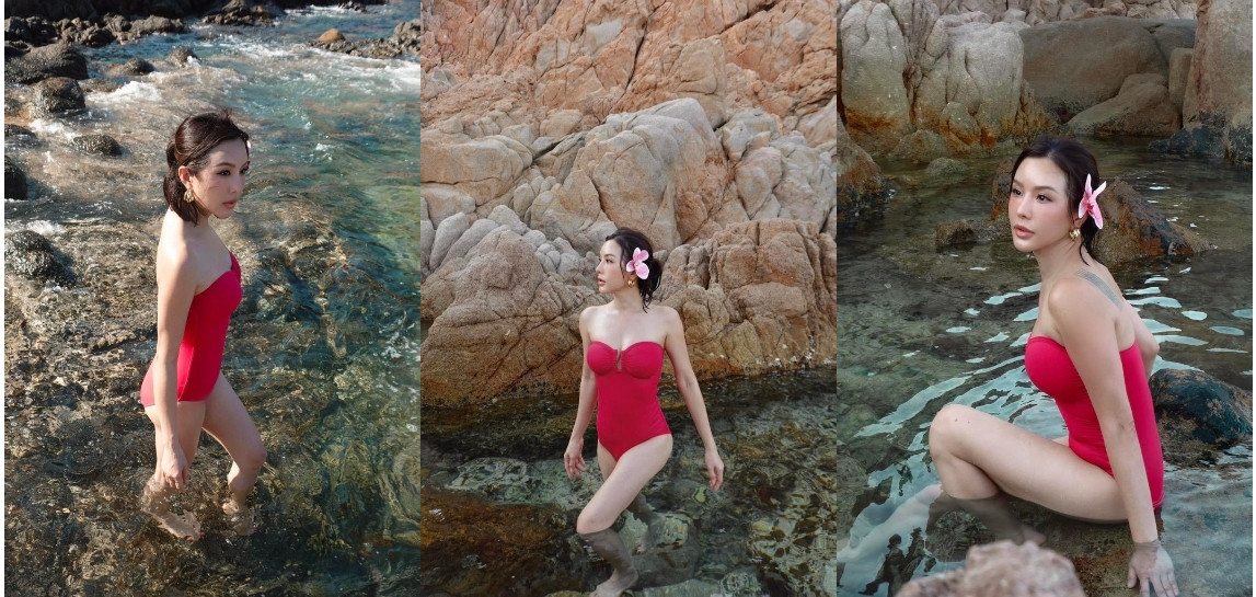 Là mẹ 3 con song hoa hậu Thu Hoài sở hữu thân hình gợi cảm với làn da trắng, vòng eo thon khiến nhiều chị em mơ ước.