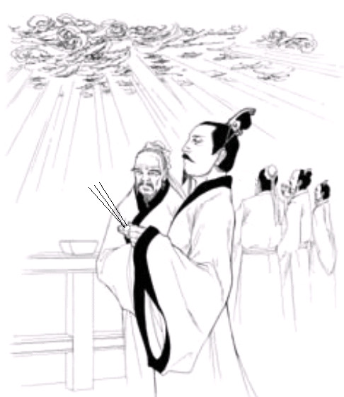 Thắp hương tế trời. Tranh minh họa.