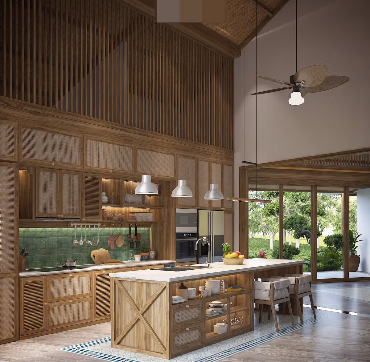 Khu vực bếp+ăn tràn ngập ánh sáng tự nhiên.